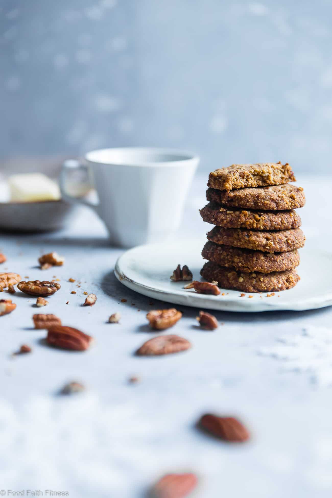 Brown Sugar Chewy Butter Pecan Cookies Recipe - These 6 ingredient, gluten free cookies with pecans are perfectly crisp on the outside and chewy on the inside! A paleo and vegan friendly, dairy-free treat for the holidays! | Foodfaithfitness.com | @FoodFaithFit