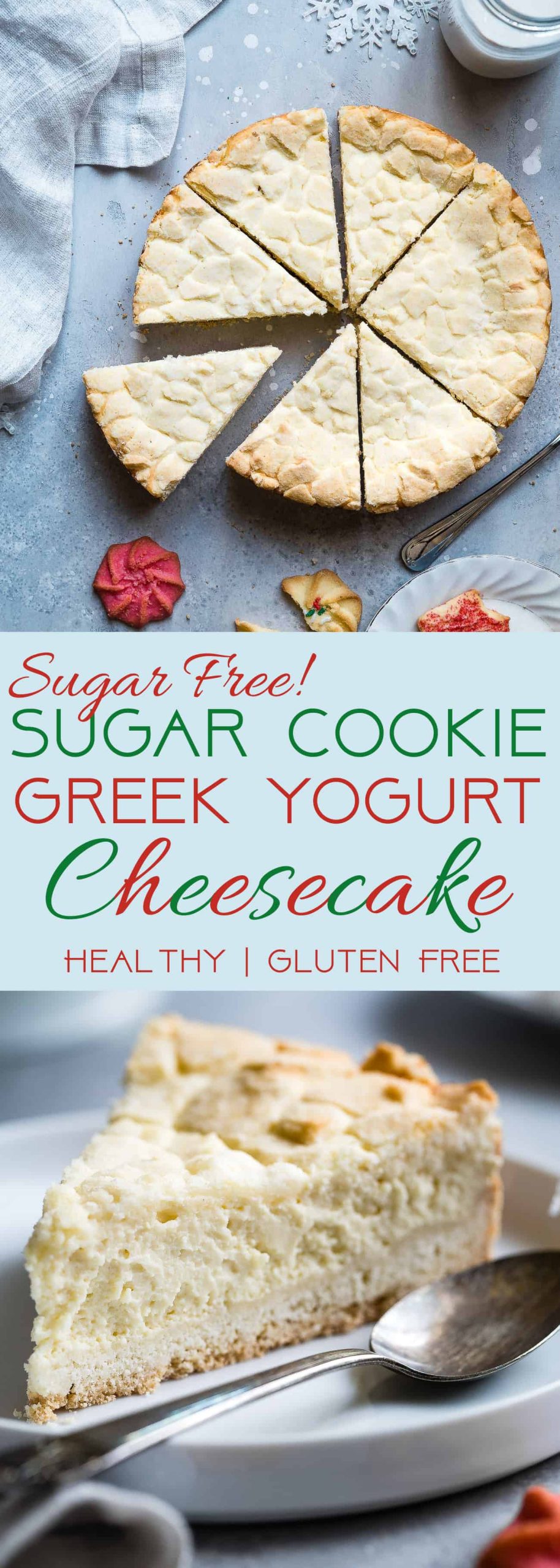 Cheesecake without sugar without sugar - this gluten -free cottage cheese is an easy dessert that combines 2 holidays! It is so creamy that you will not believe it is healthy, without sugar and only 235 calories! | Foodfaithfitlness.com | @Foodfaithfit
