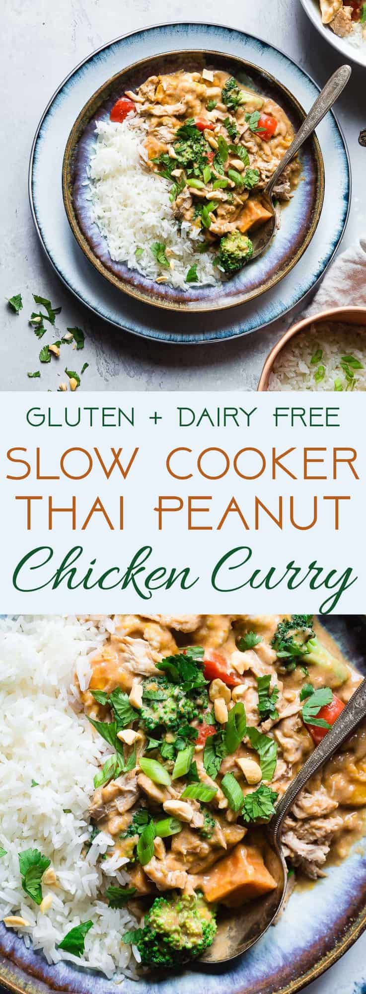 Easy Crockpot Thai peanut butter chicken curry - a slow stove makes all work in this easy dinner for a family that is for a family that is without gluten and dairy products, and packed protein. Also great for food preparation! | #Foodfaithfitness | #Glutenfree #dairfree #slowcooker #crockpot #healthy 