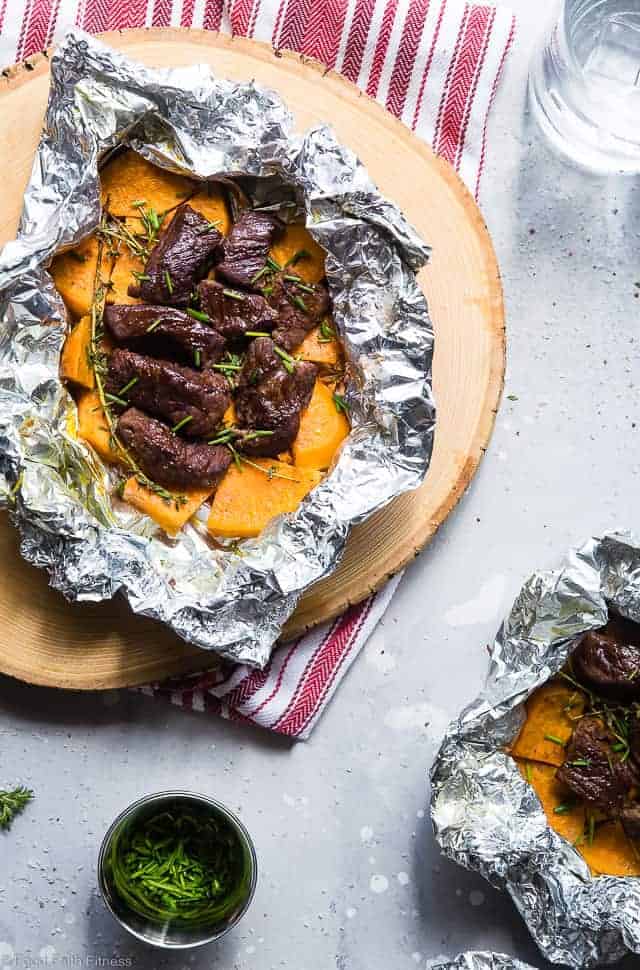 Garlic Steak And Sweet Potato Foil Packets