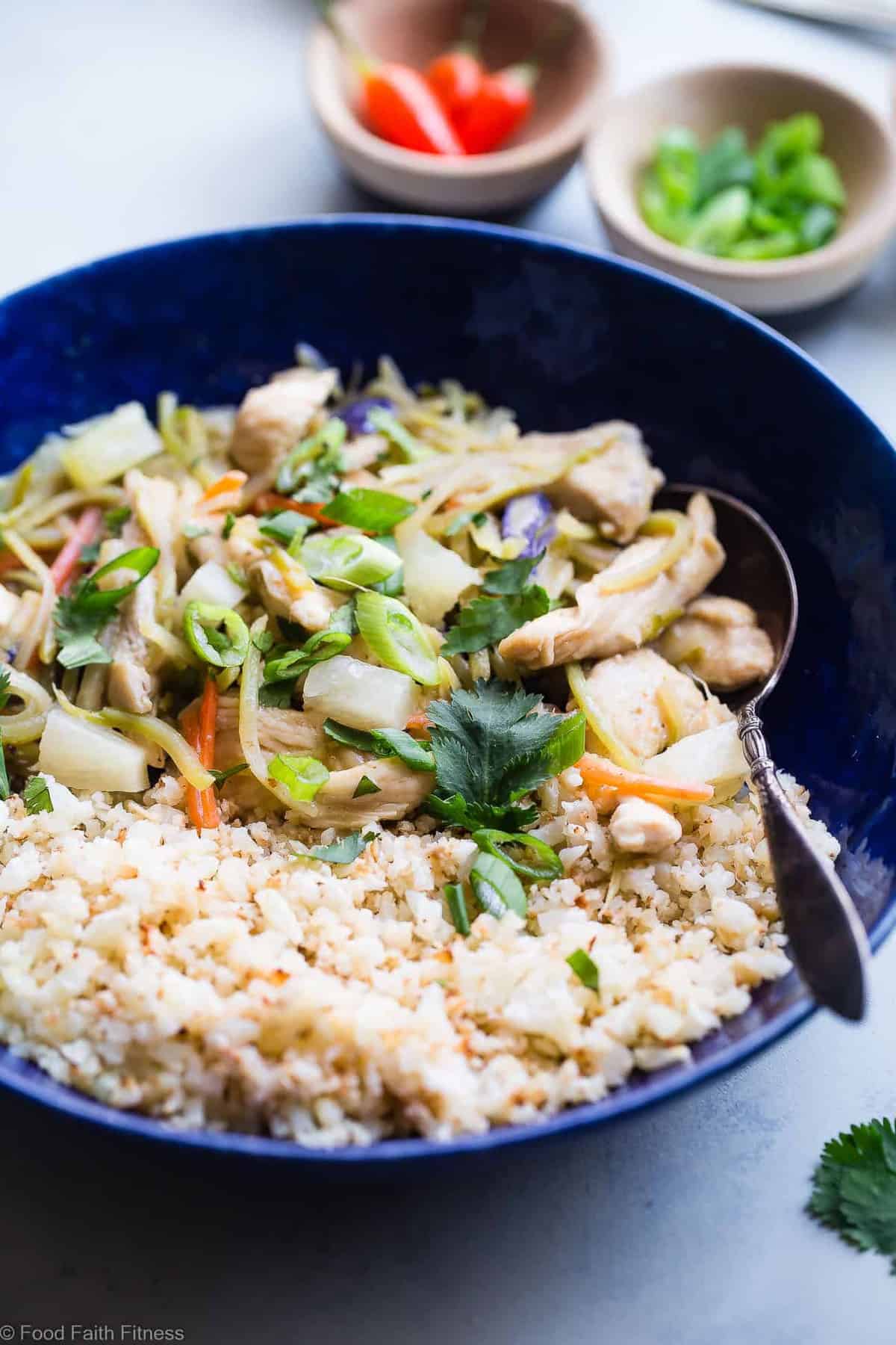 Paleo Thai Pineapple Chicken Curry - This quick and easy Paleo Chicken Curry uses coconut milk to make it extra creamy, and is naturally sweetened with pineapple! It's a spicy-sweet dinner that is gluten/grain/dairy/sugar free and whole30 compliant! | #Foodfaithfitness | #Whole30 #Glutenfree #Paleo #Curry #Dairyfree