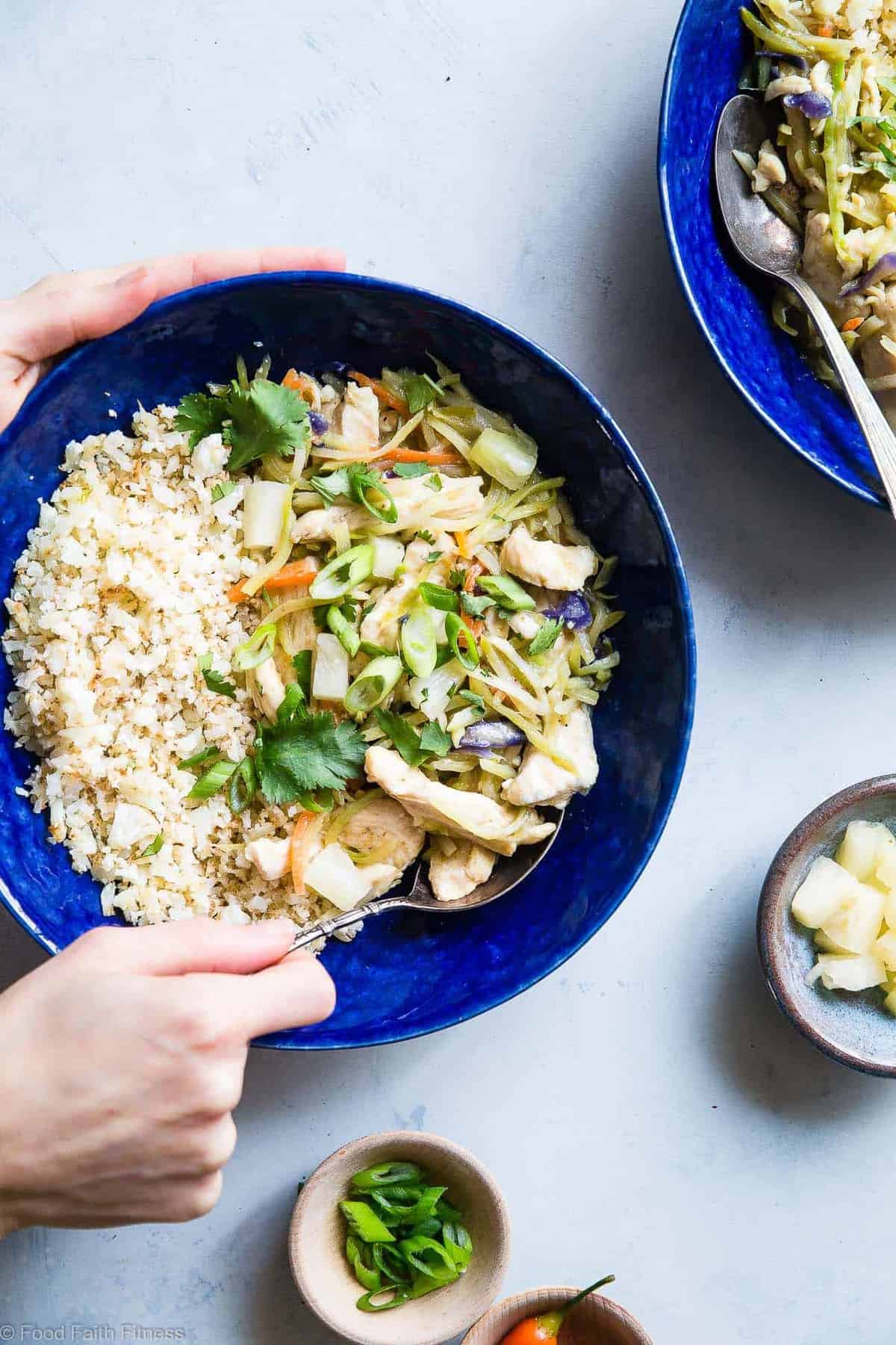 Thai Pineapple Paleo Chicken Curry - This quick and easy Paleo Chicken Curry uses coconut milk to make it extra creamy, and is naturally sweetened with pineapple! It's a spicy-sweet dinner that is gluten/grain/dairy/sugar free and whole30 compliant! | #Foodfaithfitness | #Whole30 #Glutenfree #Paleo #Curry #Dairyfree