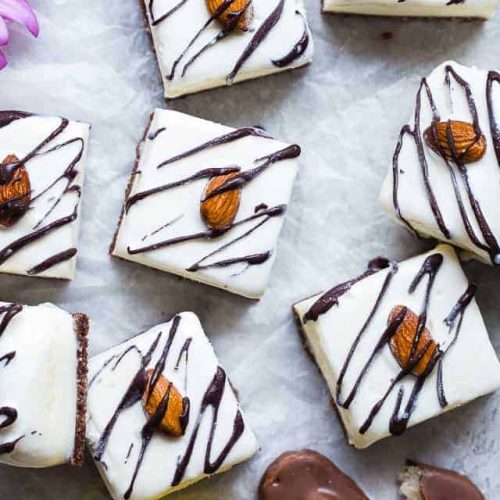 Healthy Almond Joy Ice Cream Bars -  These easy, 5 ingredient Almond Joy Ice Cream Bars are a healthier, protein packed Summer dessert that is gluten free and  only 116 calories! Kids and adults are going to LOVE these! | #Foodfaithfitness | #Glutenfree #Healthy #NoBake #Chocolate #Dessert