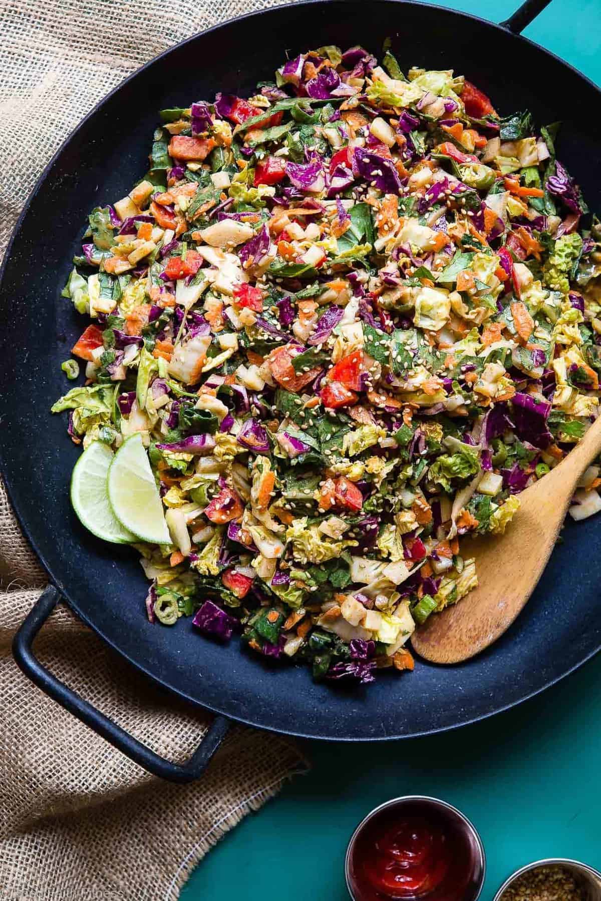 a wok full of Oriental Coleslaw