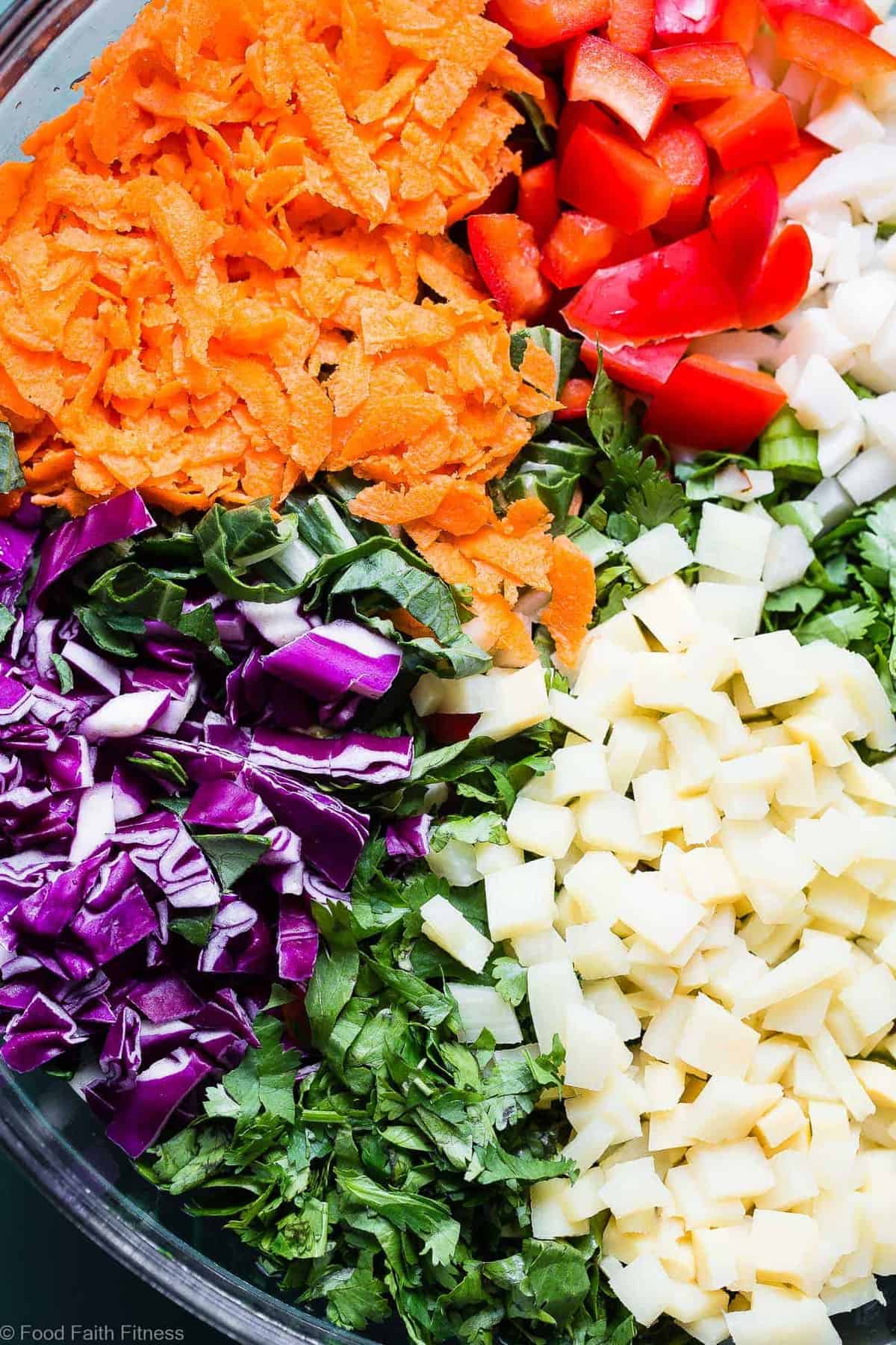 ingredients arranged in a bowl for Oriental Coleslaw 