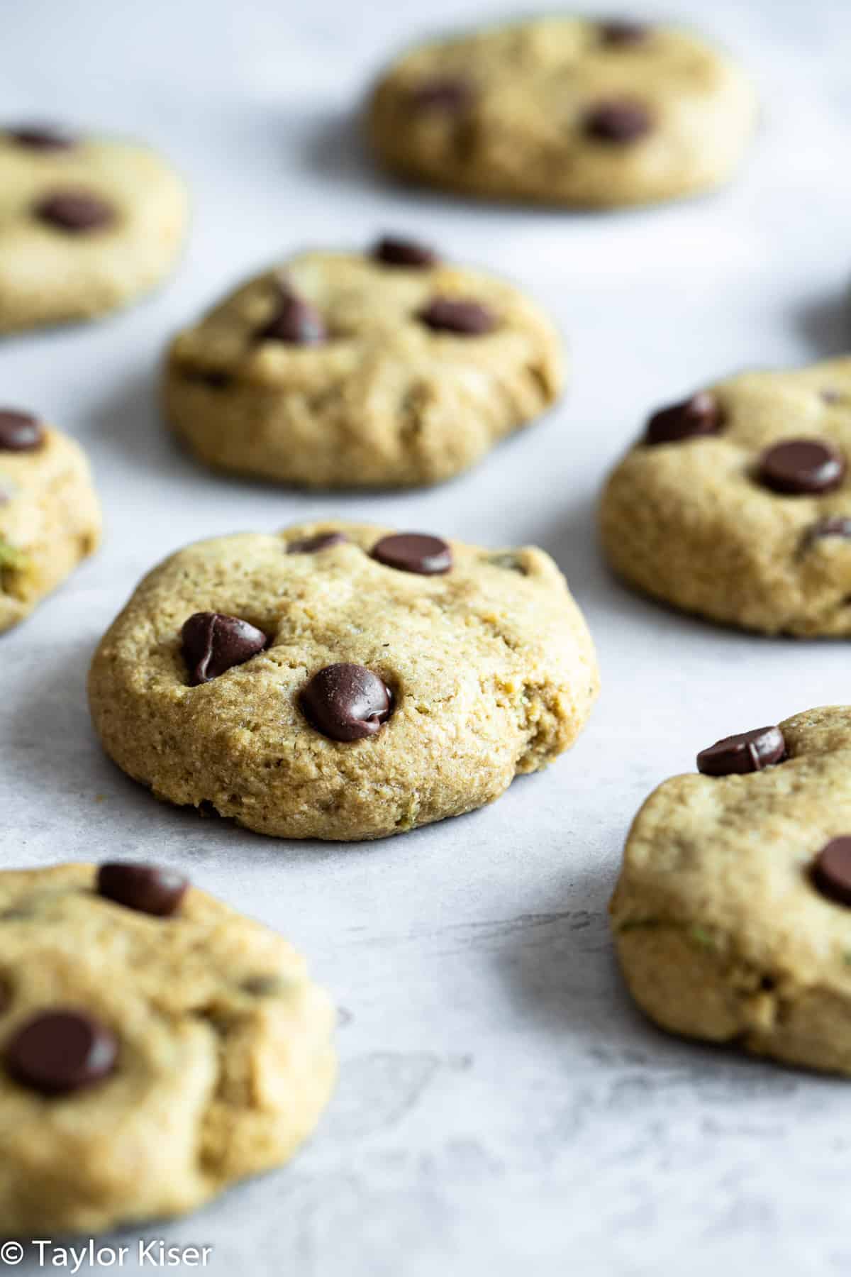 arranged Healthy Chocolate Chip Cookies on a table