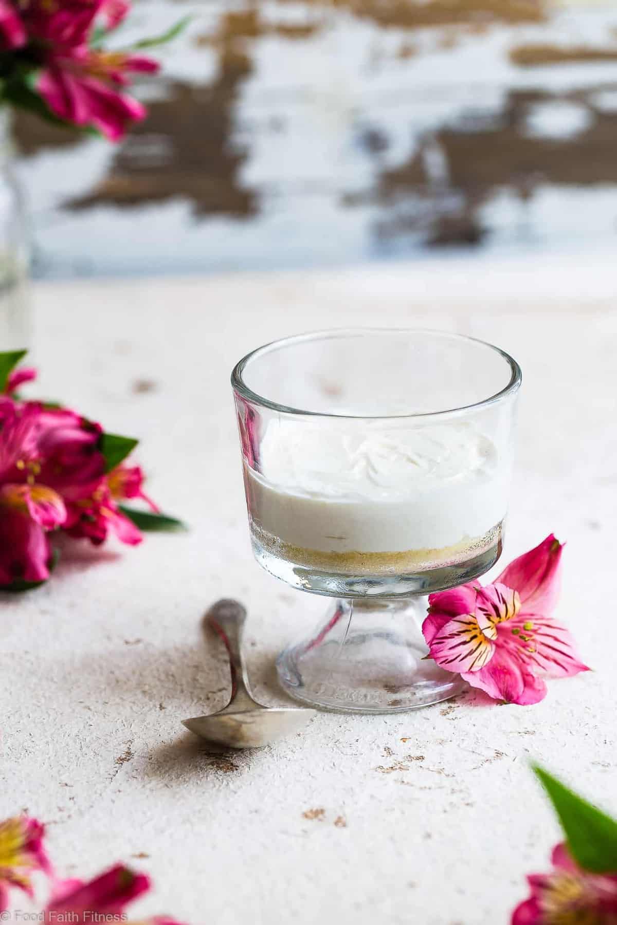 Easy Sugar Free No Bake Keto Cheesecake For One - Only 5 ingredients and gluten/grain/sugar free, low carb, keto friendly and protein PACKED! The BEST way to get your healthy dessert fix because you don't have to share! | #Foodfaithfitness | #Glutenfree #Keto #Lowcarb #Sugarfree #Cheesecake