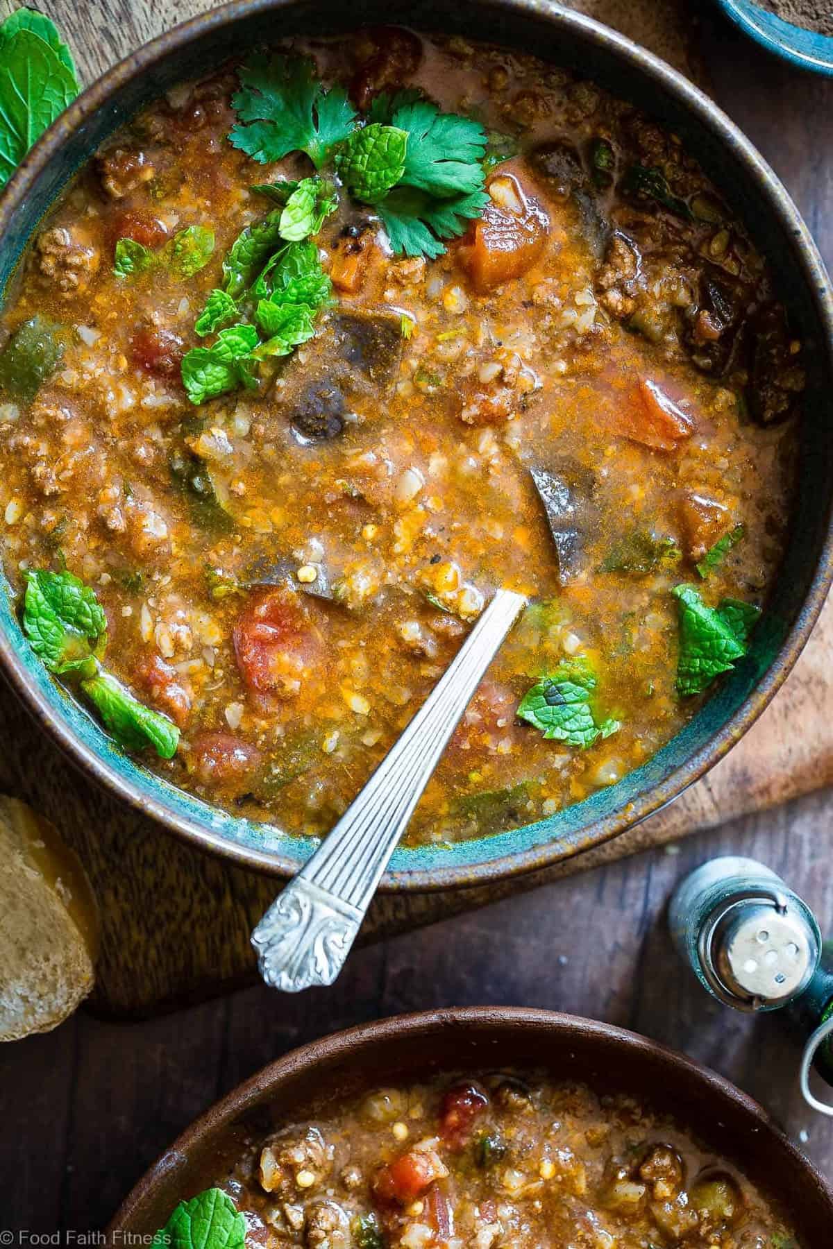 Moroccan Instant Pot Hearty Vegetable Beef Soup - A quick and easy, COZY, 30 minute dinner with a taste of the Middle East! Gluten free, low carb, paleo/whole30 compliant and so filling for only 220 calories!| #Foodfaithfitness | #Glutenfree #Paleo #Whole30 #Lowcarb #Instantpot