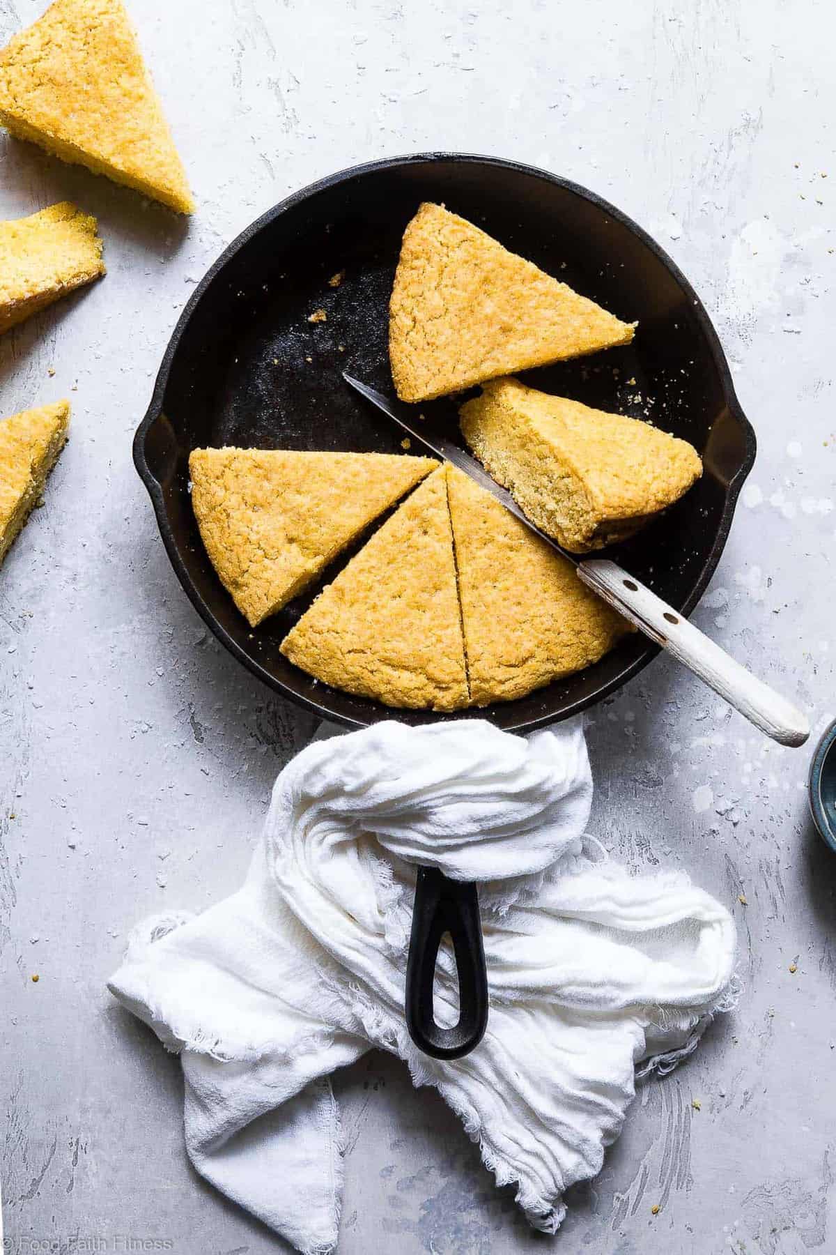 Easy Sweet Vegan Cornbread with Applesauce - This is the BEST gluten free, dairy free, egg free and vegan cornbread recipe! It's perfectly sweet, dense and SO chewy, you will never believe it's healthy and SO easy to make! | #Foodfaithfitness | #Glutenfree #Vegan #Dairyfree #Eggfree #Cornbread