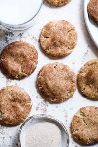 Gluten Free Vegan Snickerdoodles - These EASY, egg, dairy and gluten free snickerdoodles are perfectly soft, chewy and spicy-sweet! Made from simple, pantry-essential ingredients and SO tasty! | Foodfaithfitness | #Glutenfree #Vegan #Healthy #Dairyfree #Eggfree