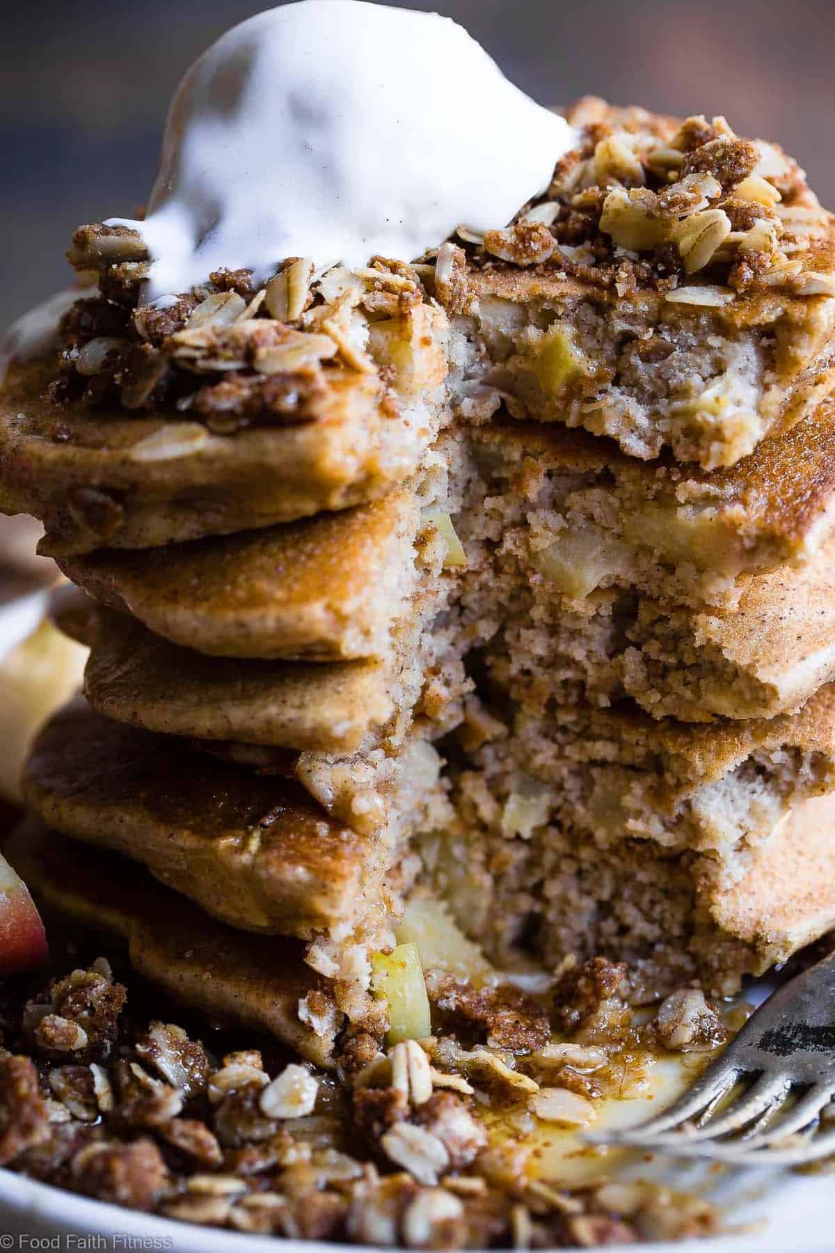 Apple Crisp Greek Yogurt Oatmeal Protein Pancakes - These Healthy Oatmeal Protein Pancakes with Greek Yogurt taste like having apple crisp for breakfast! Gluten free, made from simple, wholesome ingredients and SO thick and fluffy! | #Foodfaithfitness | #Glutenfree #Dairyfree #Greekyogurt #Healthy #Pancakes Apple Crisp Greek Yogurt Oatmeal Protein Pancakes - These Healthy Oatmeal Protein Pancakes with Greek Yogurt taste like having apple crisp for breakfast! Gluten free, made from simple, wholesome ingredients and SO thick and fluffy! | #Foodfaithfitness | #Glutenfree #Dairyfree #Greekyogurt #Healthy #Pancakes
