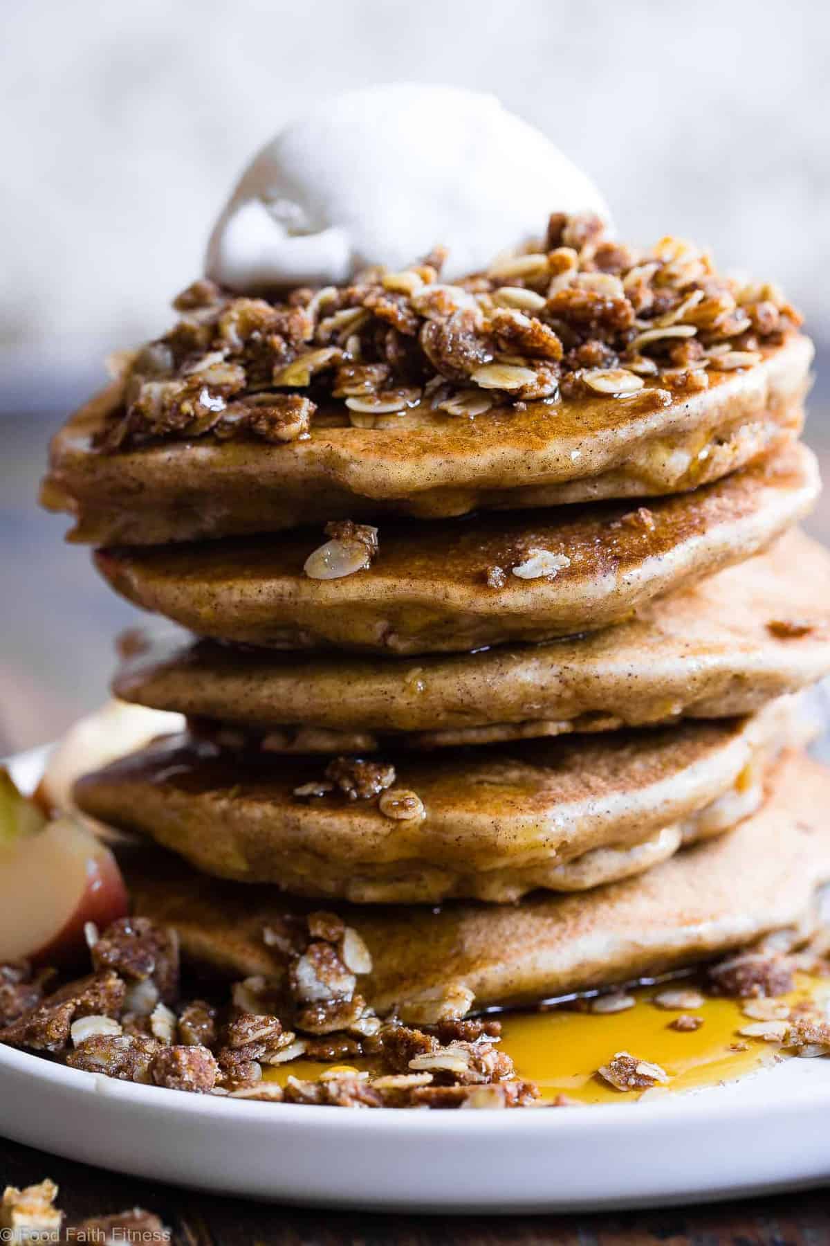 Apple Crisp Greek Yogurt Oatmeal Protein Pancakes - These Healthy Oatmeal Protein Pancakes with Greek Yogurt taste like having apple crisp for breakfast! Gluten free, made from simple, wholesome ingredients and SO thick and fluffy! | #Foodfaithfitness | #Glutenfree #Dairyfree #Greekyogurt #Healthy #Pancakes Apple Crisp Greek Yogurt Oatmeal Protein Pancakes - These Healthy Oatmeal Protein Pancakes with Greek Yogurt taste like having apple crisp for breakfast! Gluten free, made from simple, wholesome ingredients and SO thick and fluffy! | #Foodfaithfitness | #Glutenfree #Dairyfree #Greekyogurt #Healthy #Pancakes