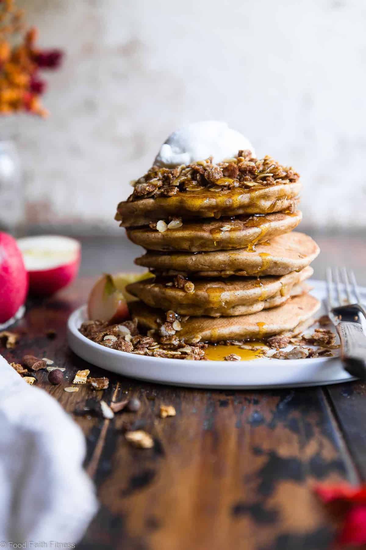 Apple Crisp Greek Yogurt Oatmeal Protein Pancakes - These Healthy Oatmeal Protein Pancakes with Greek Yogurt taste like having apple crisp for breakfast! Gluten free, made from simple, wholesome ingredients and SO thick and fluffy! | #Foodfaithfitness | #Glutenfree #Dairyfree #Greekyogurt #Healthy #Pancakes Apple Crisp Greek Yogurt Oatmeal Protein Pancakes - These Healthy Oatmeal Protein Pancakes with Greek Yogurt taste like having apple crisp for breakfast! Gluten free, made from simple, wholesome ingredients and SO thick and fluffy! | #Foodfaithfitness | #Glutenfree #Dairyfree #Greekyogurt #Healthy #Pancakes