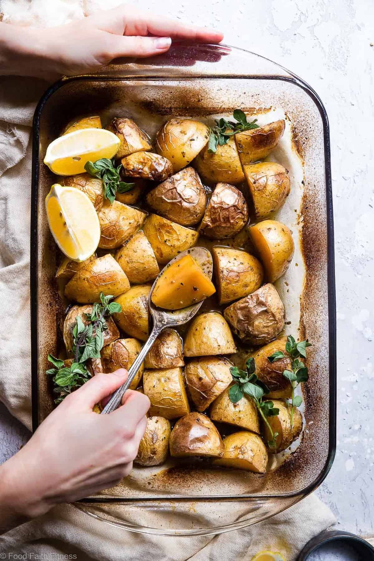Oven Roasted Lemon Greek Potatoes - These are the BEST Oven Roasted Lemon Greek Potatoes! Tangy, zesty and so packed with flavor you will make them all the time! SO easy, whole30 complaint and vegan/ gluten free too! | #Foodfaithfitness | #Glutenfree #Vegan #Whole30 #Healthy #Dairyfree Oven Roasted Lemon Greek Potatoes - These are the BEST Oven Roasted Lemon Greek Potatoes! Tangy, zesty and so packed with flavor you will make them all the time! SO easy, whole30 complaint and vegan/ gluten free too! | #Foodfaithfitness | #Glutenfree #Vegan #Whole30 #Healthy #Dairyfree