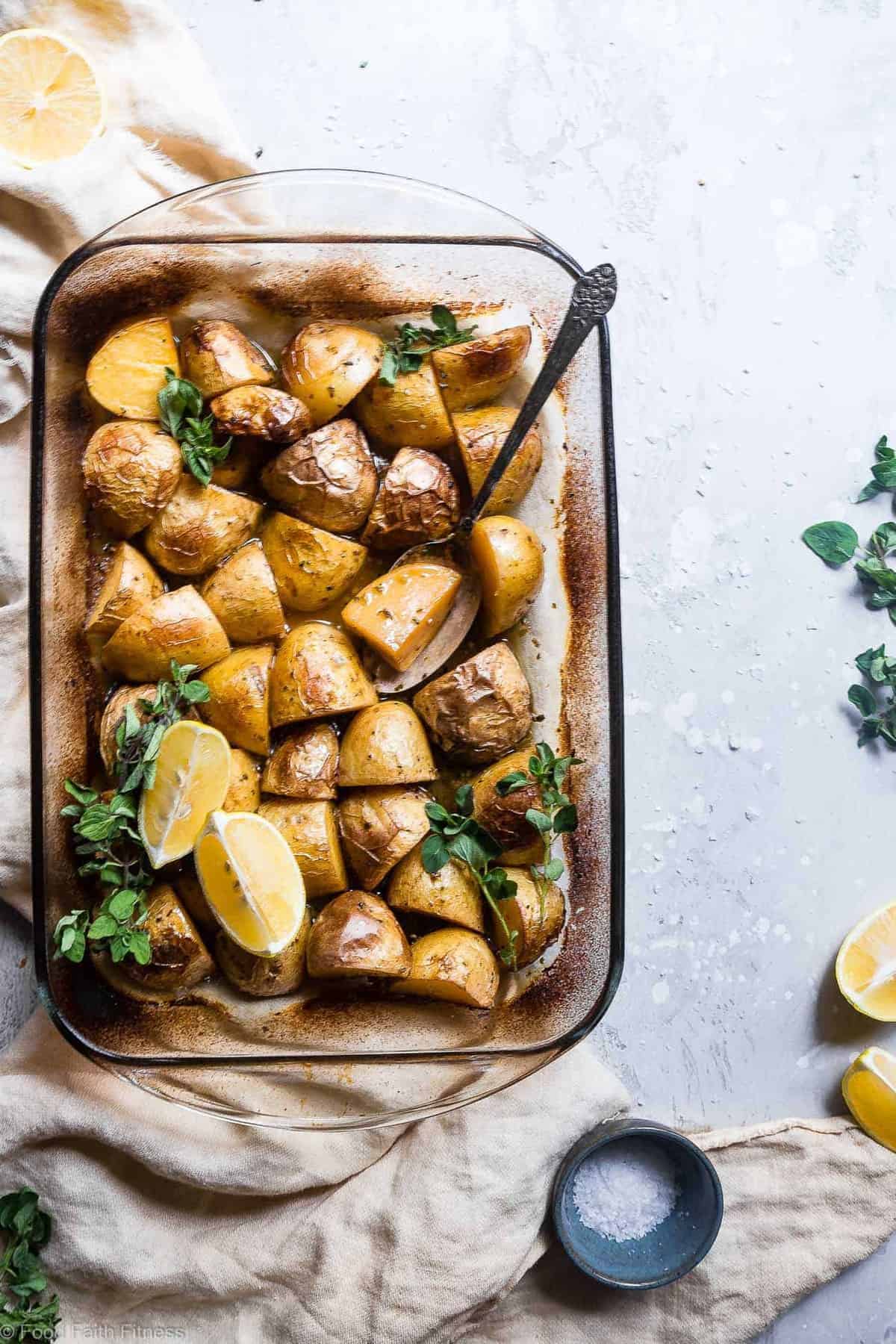Oven Roasted Lemon Greek Potatoes - These are the BEST Oven Roasted Lemon Greek Potatoes! Tangy, zesty and so packed with flavor you will make them all the time! SO easy, whole30 complaint and vegan/ gluten free too! | #Foodfaithfitness | #Glutenfree #Vegan #Whole30 #Healthy #Dairyfree Oven Roasted Lemon Greek Potatoes - These are the BEST Oven Roasted Lemon Greek Potatoes! Tangy, zesty and so packed with flavor you will make them all the time! SO easy, whole30 complaint and vegan/ gluten free too! | #Foodfaithfitness | #Glutenfree #Vegan #Whole30 #Healthy #Dairyfree
