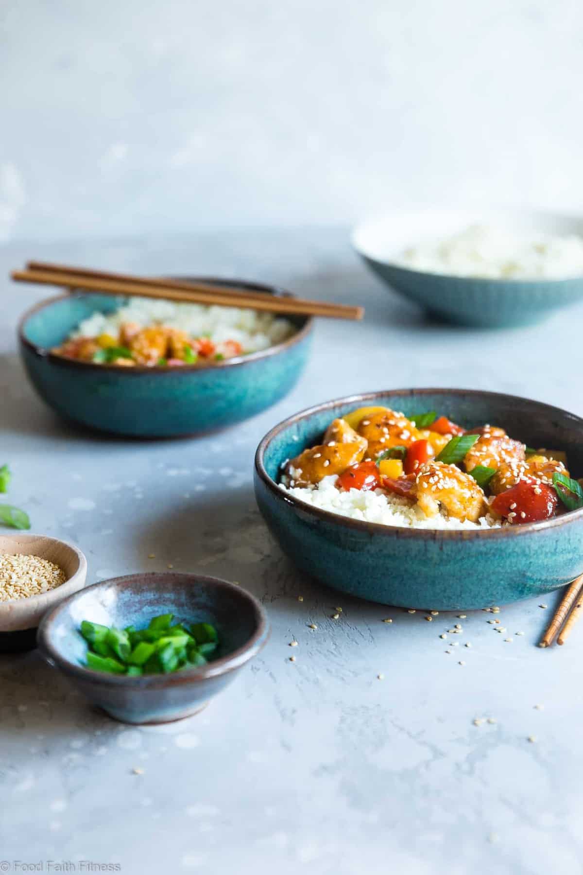 Gluten Free Whole30 Sweet and Sour Chicken - This paleo friendly, healthy sweet and sour chicken is so easy to make and tastes better than takeout and is WAY better for you! It's sugar/grain/gluten/dairy/egg free too! | #Foodfaithfitness | 