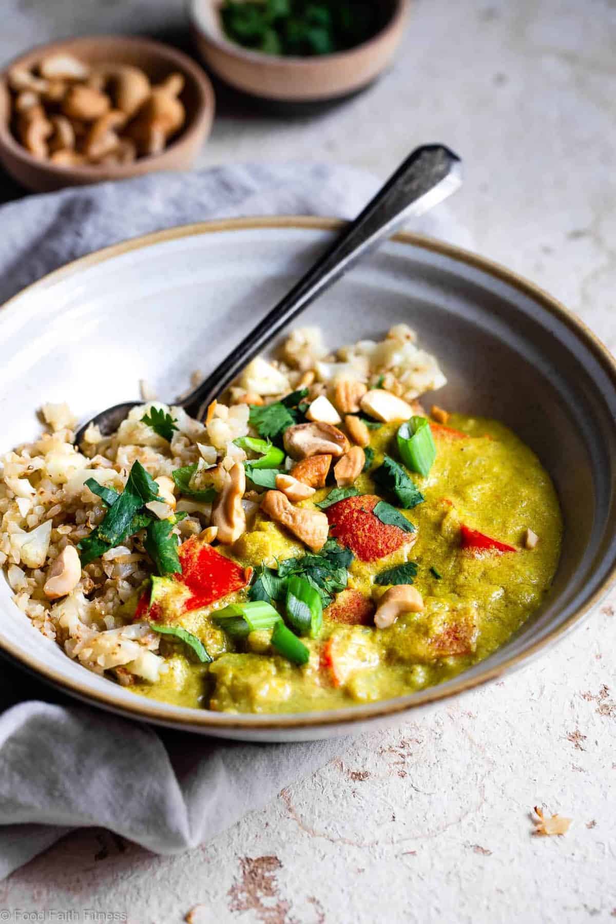 Whole30 Instant Pot Tahini Cashew Curry - This Instant Pot Curry is a quick and easy dinner with Middle Eastern flavor! Paleo and vegan friendly, whole30 compliant and only 200 calories! | #Foodfaithfitness | #Vegan #Whole30 #Paleo #Lowcarb #Glutenfree