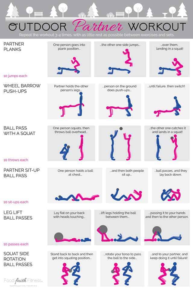Outdoor Full Body Partner Workout - Grab a friend, because this is a quick, full body workout that you can do outside with minimal equipment! You'll blast calories and have fun doing it! | #Foodfaithfitness | #workout #fitness #exercise #partnerworkout