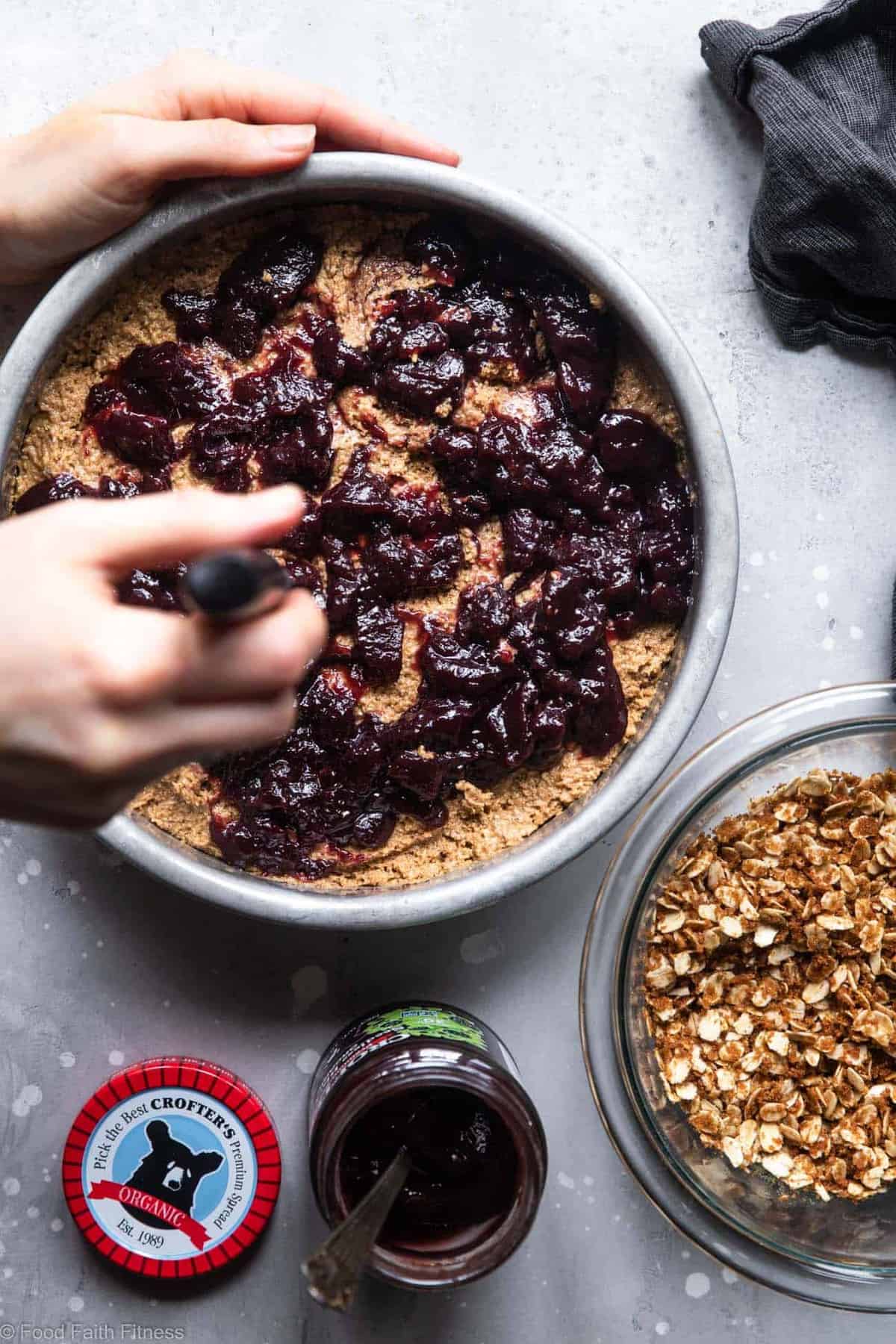 Gluten Free Vegan Dairy Free Coffee Cake - This tender, moist Gluten Free Coffee Cake has a tasty blackberry swirl and is loaded with a crunchy, crispy crumble topping! It's sure to be a hit and does not taste healthy! | #Foodfaithfitness |