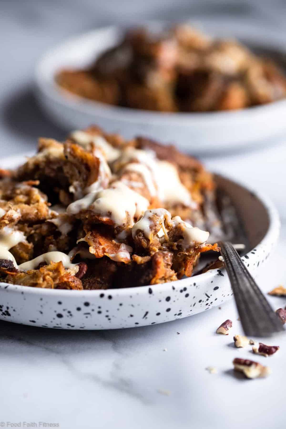 Carrot Cake Instant Pot French Toast Casserole - This dairy and gluten free Instant Pot French Toast Casserole tastes like waking up to carrot cake for breakfast! It's an easy, quick breakfast for any weekend! | #Foodfaithfitness | #Glutenfree #Healthy #Dairyfree #Easter #InstantPot