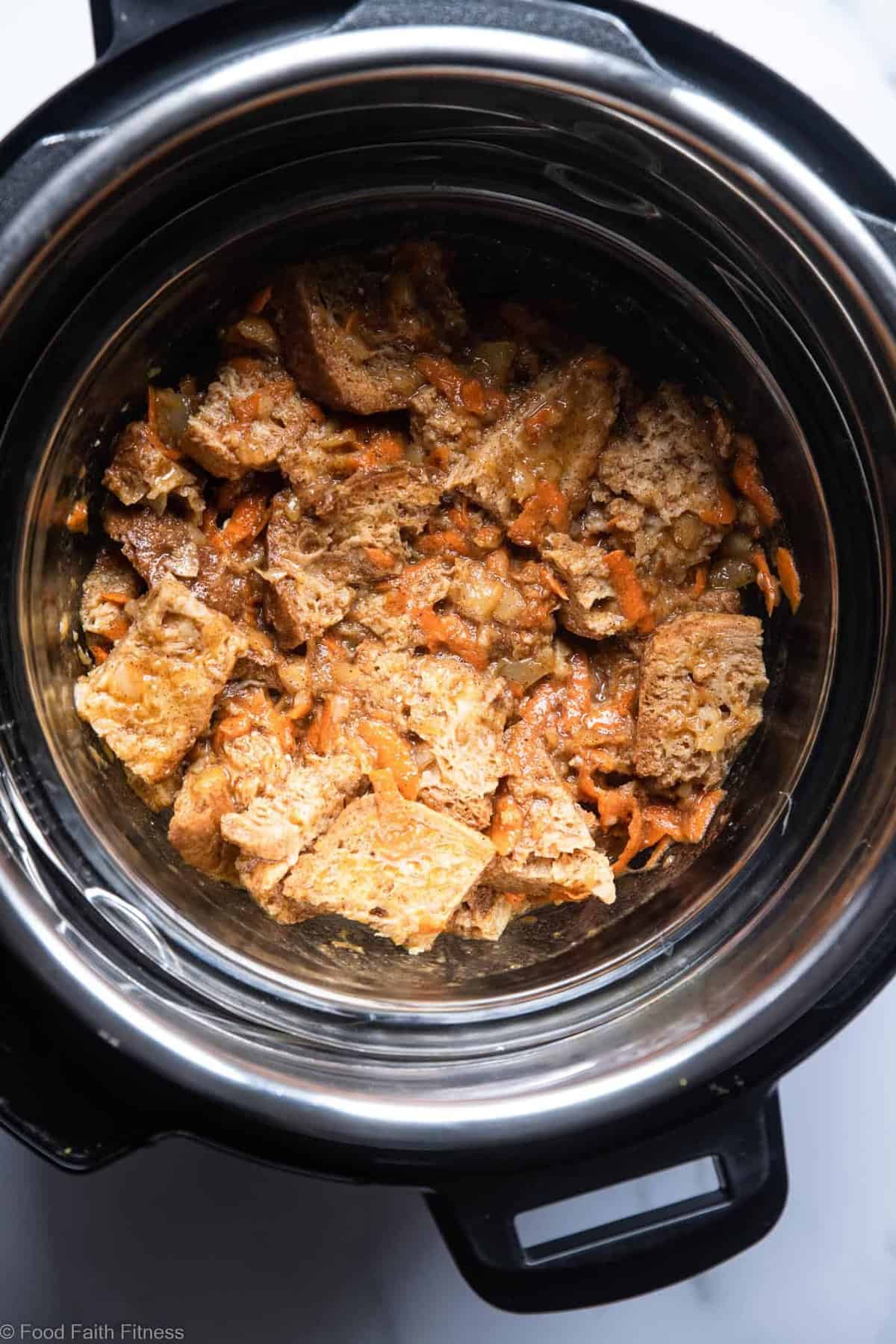 Carrot Cake Instant Pot French Toast Casserole - This dairy and gluten free Instant Pot French Toast Casserole tastes like waking up to carrot cake for breakfast! It's an easy, quick breakfast for any weekend! | #Foodfaithfitness | 