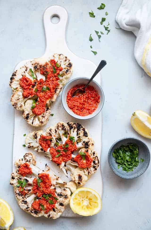 Grilled Cauliflower Steak With Romesco Sauce