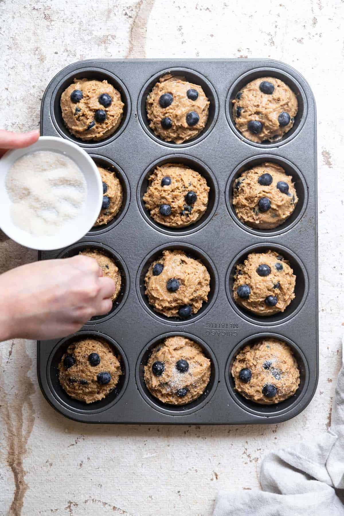 Making a healthy blueberry muffin recipe