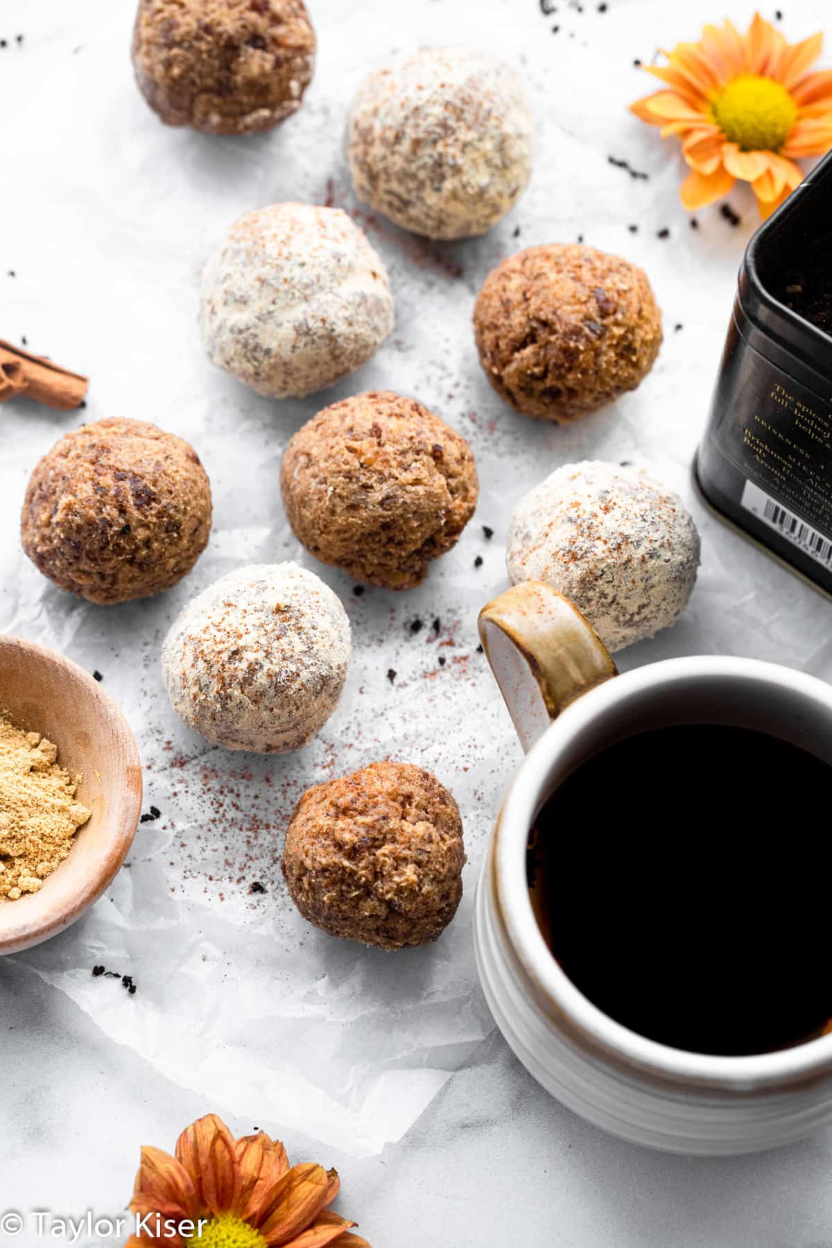 Chai Energy Balls - These Chai Energy Balls are an easy, vegan friendly and gluten free snack that is high in protein and perfectly chewy and spicy sweet! | #Foodfaithfitness | #Glutenfree #vegan #dairyfree #healthy Chai Energy Balls