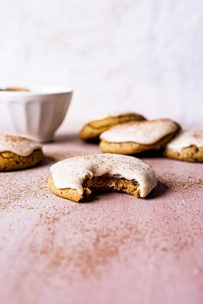 pumpkin sugar cookies with cinnamon with bite