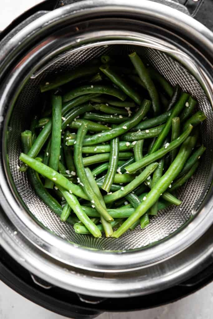 Instant Pot Green Beans in an instant pot ready to cook