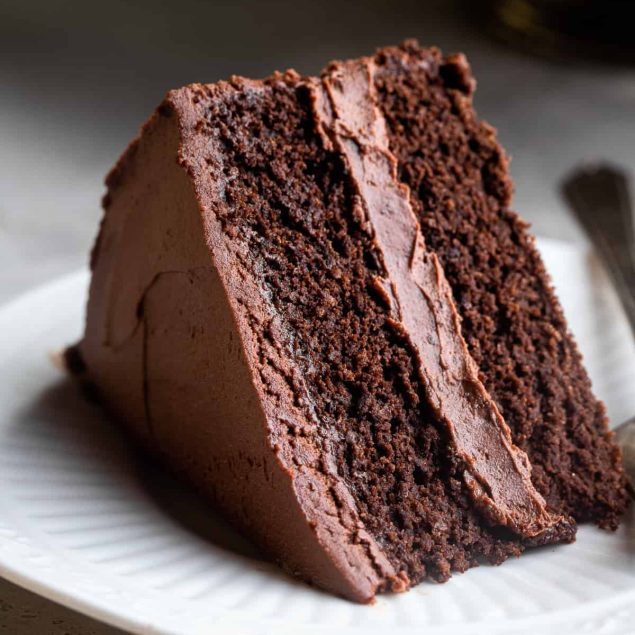 one slice of Keto Chocolate Cake on a plate