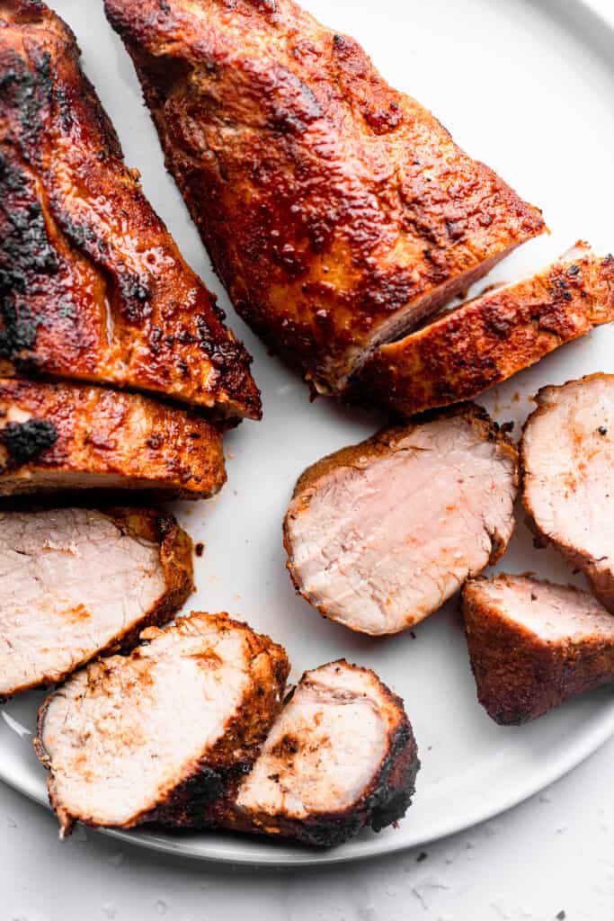 close up of Air Fryer Pork Tenderloin sliced into peices