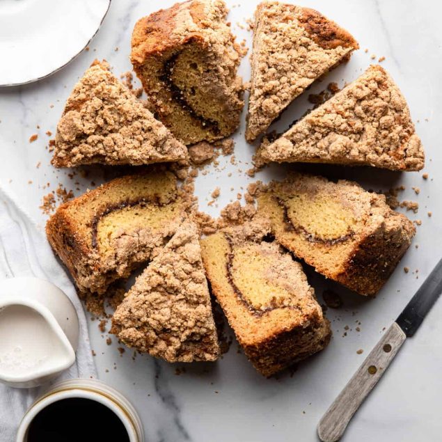 slices of Gluten Free Coffee Cake arranged in a circle