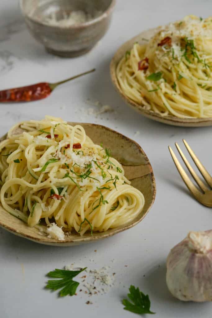Angel hair pasta side shot