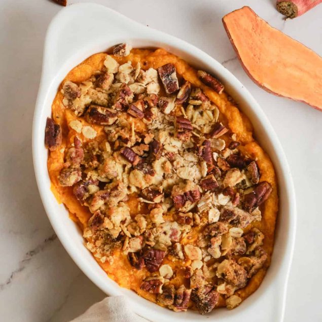 The Best Sweet Potato Casserole Recipe shot from above