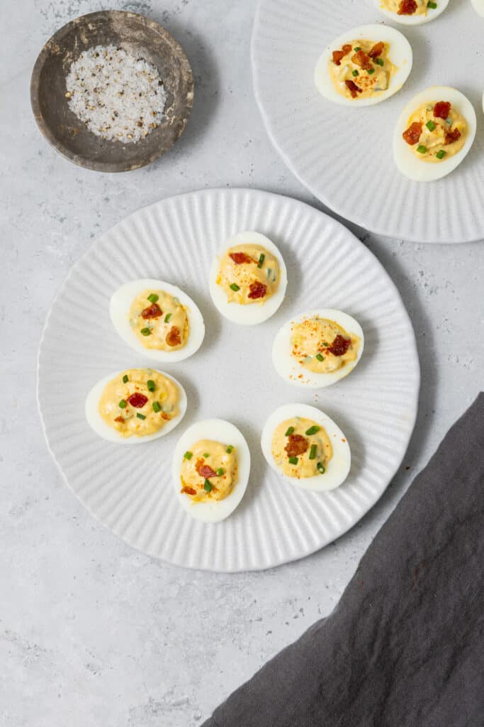 Bacon Deviled Eggs Recipe top view shot
