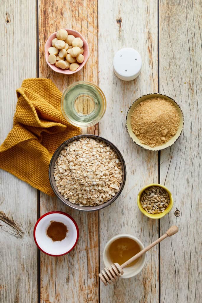 Cinnamon Granola Recipe ingredients above shot
