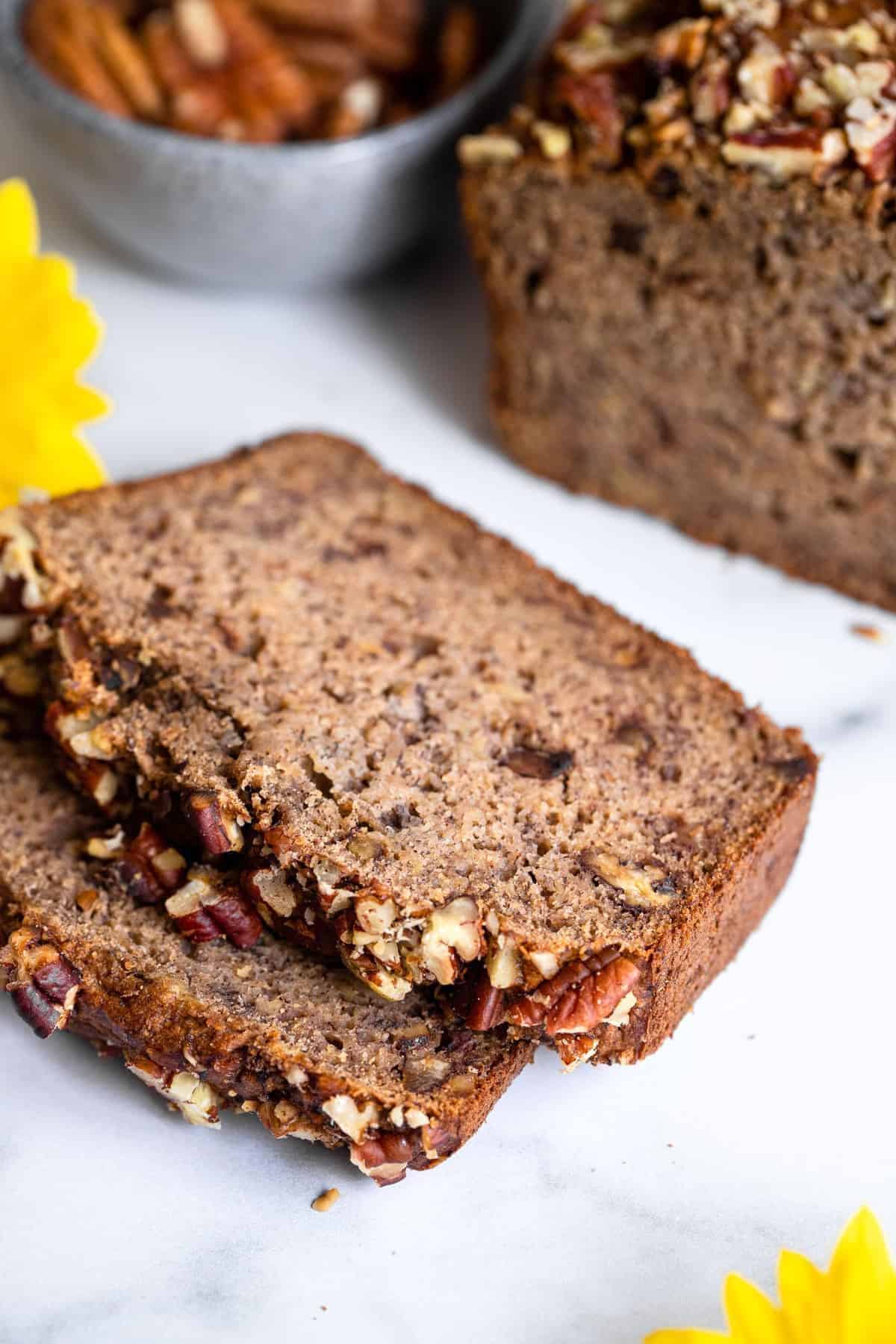 two slices of sugar free banana bread
