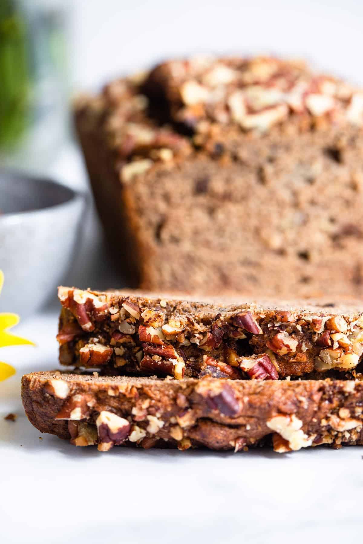 Close up of banana bread without sugar on a table