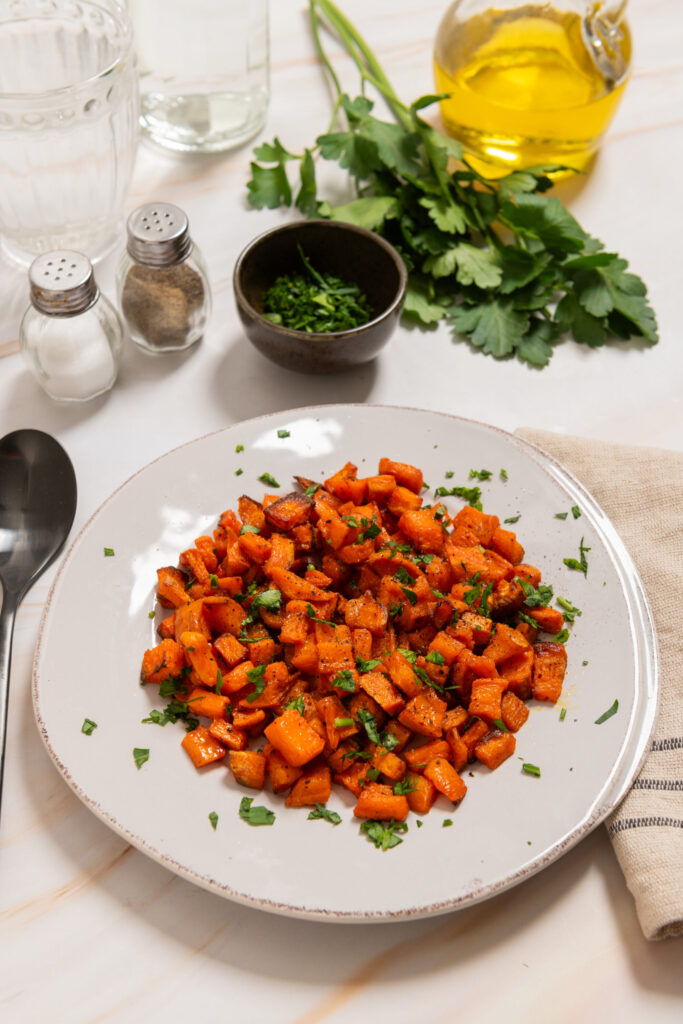 Baked sweet potato cubes