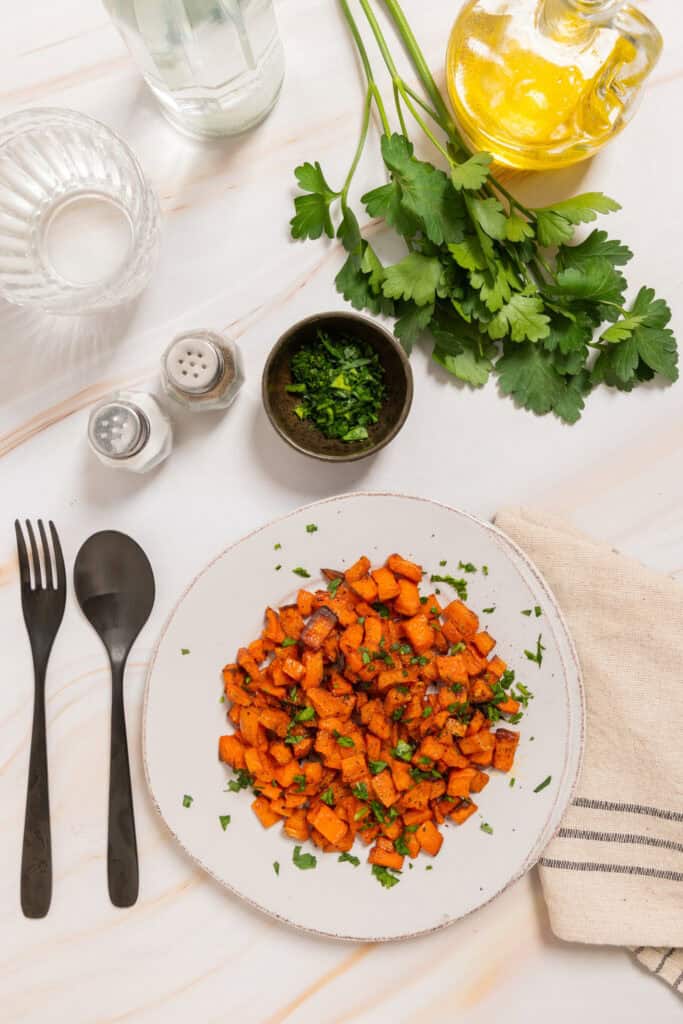Baked sweet potato cubes