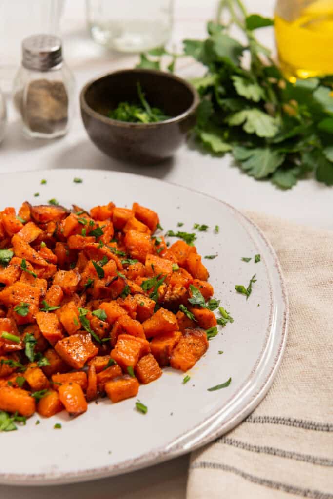 Baked sweet potato cubes