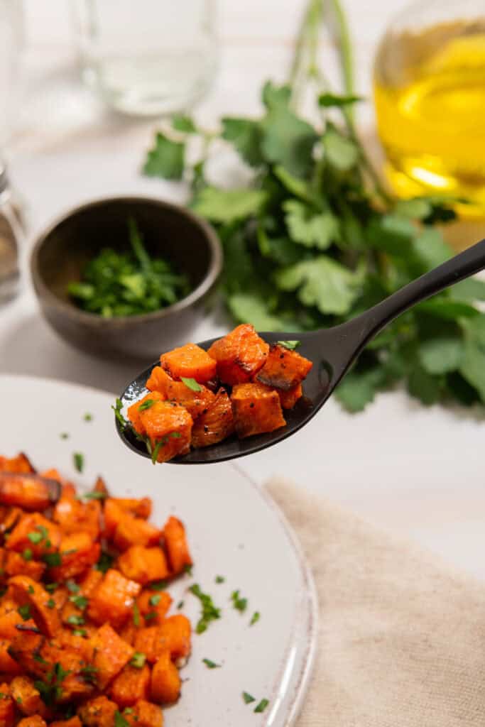 Baked sweet potato cubes