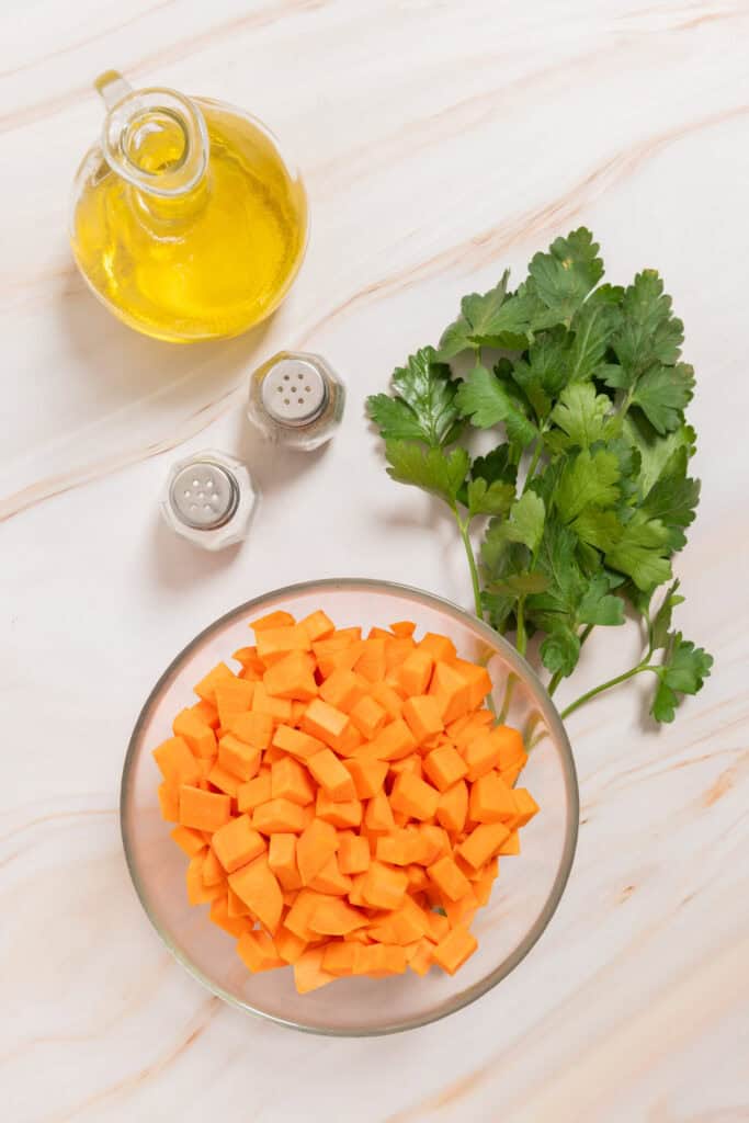 Baked sweet potato cubes