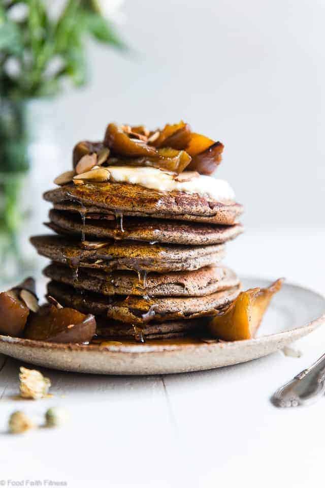 Healthy Gluten-Free Buckwheat Pancakes With Roasted Peaches