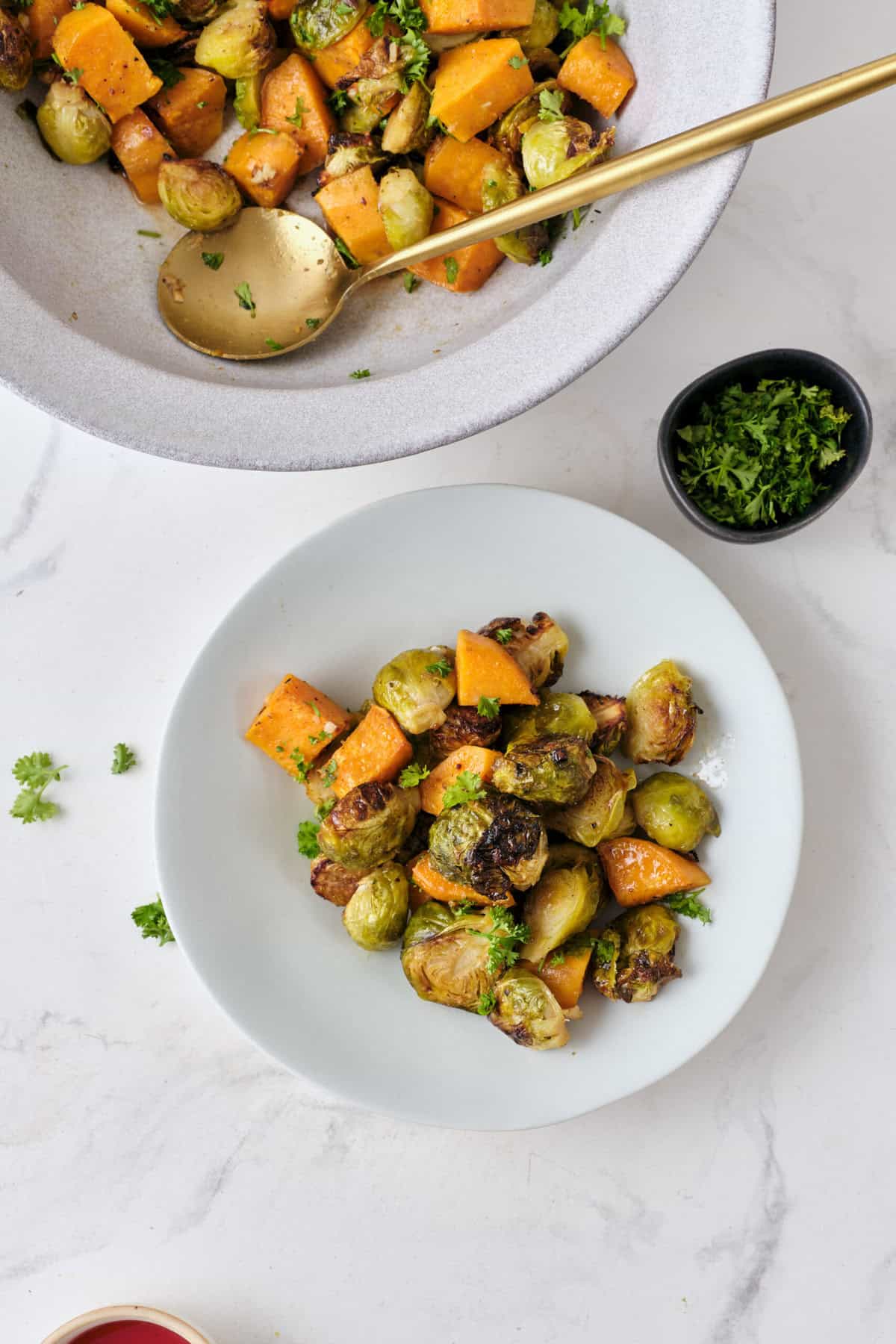 Roasted Brussels Sprouts and Sweet Potatoes - foodfaithfitness
