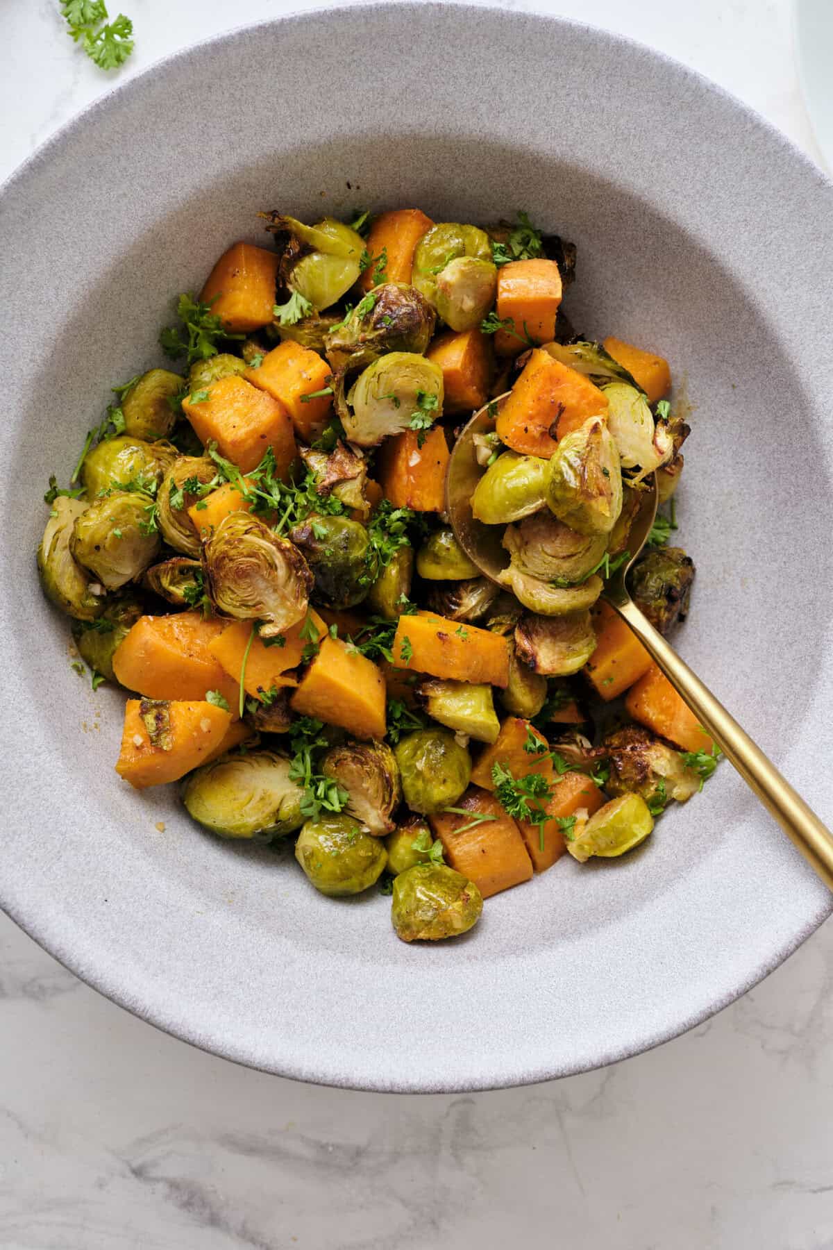 Roasted Brussels Sprouts and Sweet Potatoes - foodfaithfitness