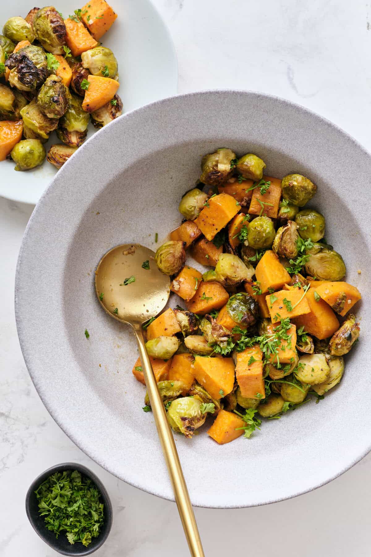 Roasted Brussels Sprouts and Sweet Potatoes - foodfaithfitness