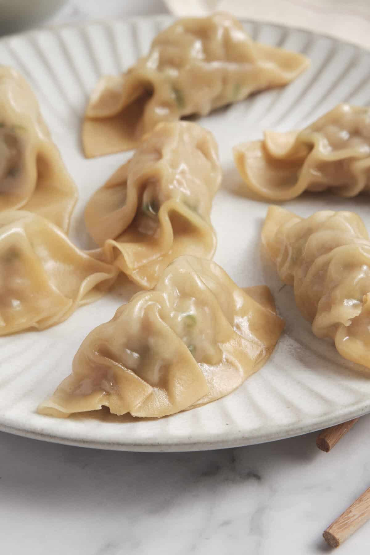 Crispy homemade dumplings with a golden brown exterior, served on a white dish for a healthy eating recipe. Perfect for nutritious meals and easy cooking.