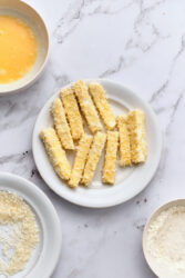 Halloumi sticks coated in panko breadcrumbs for halloumi fries.